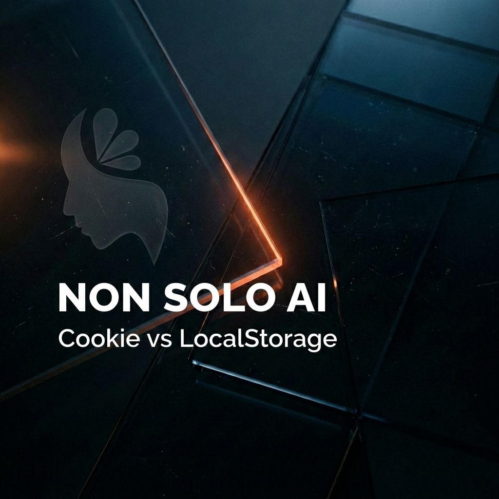 Copertina articolo "Non solo AI". Vetro scuro con logo Volcanic Minds inciso a sinistra e titolo bianco in basso a destra.