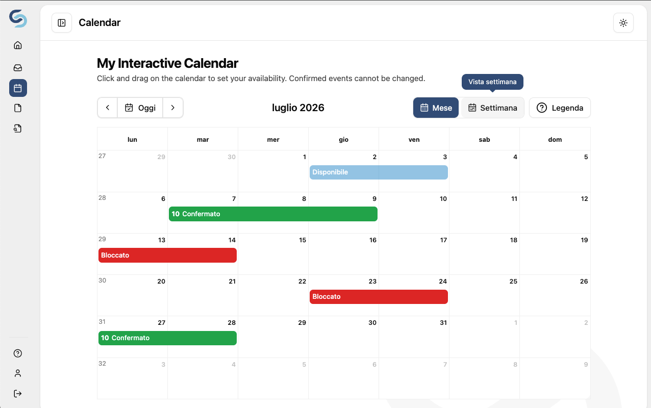 Il calendario delle aule e delle sessioni