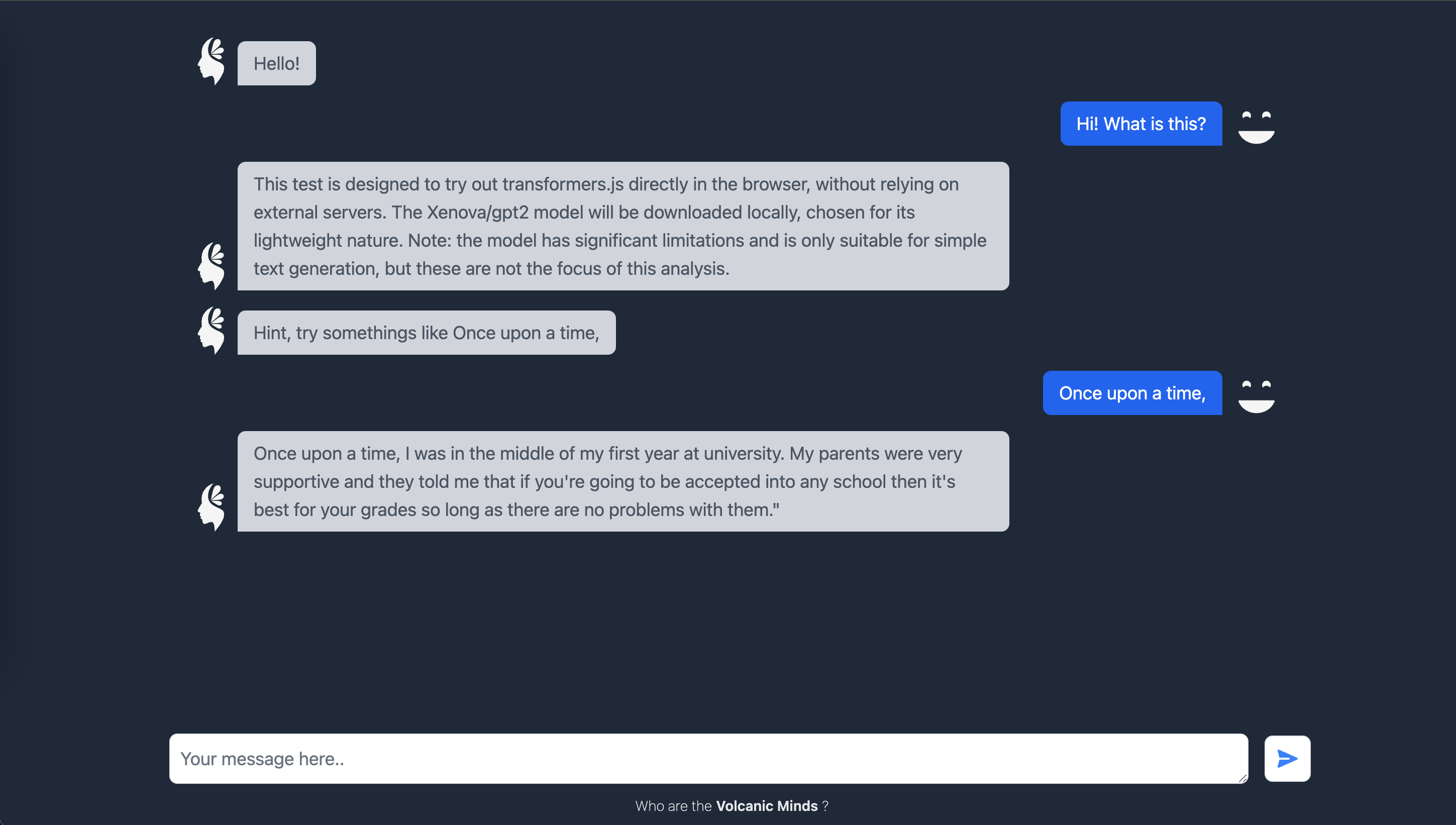 Preview di risposta LLM chatbot Volcanic Minds RAG