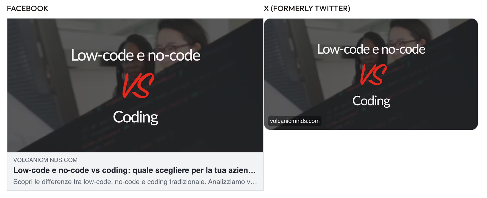 Esempio di Open Graph: come appare un link ottimizzato quando viene condiviso su Facebook e X (Twitter)