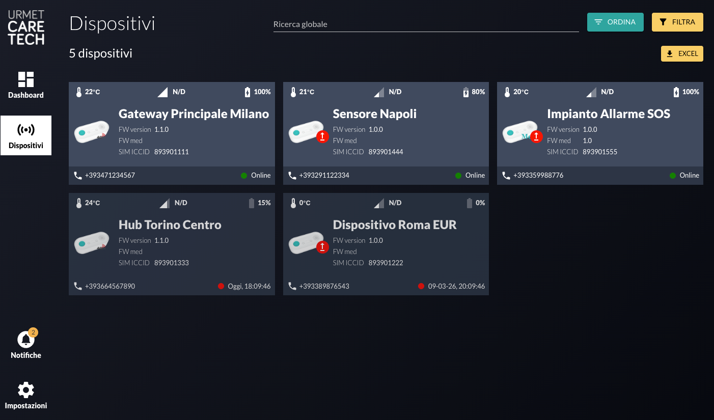 L’elenco dei dispositivi installati, in tema scuro
