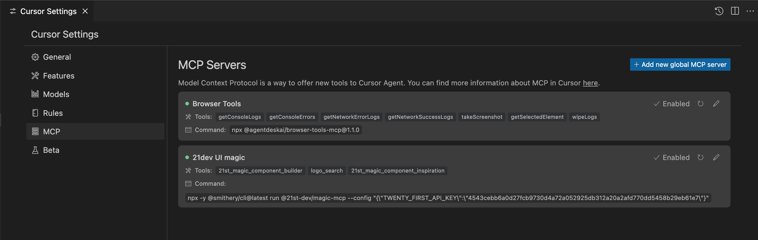 Cursor Settings: MCP